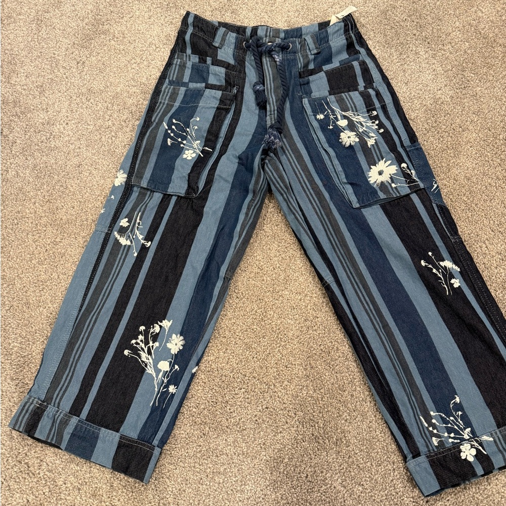We The Free Striped Floral Jeans - Blue and Black